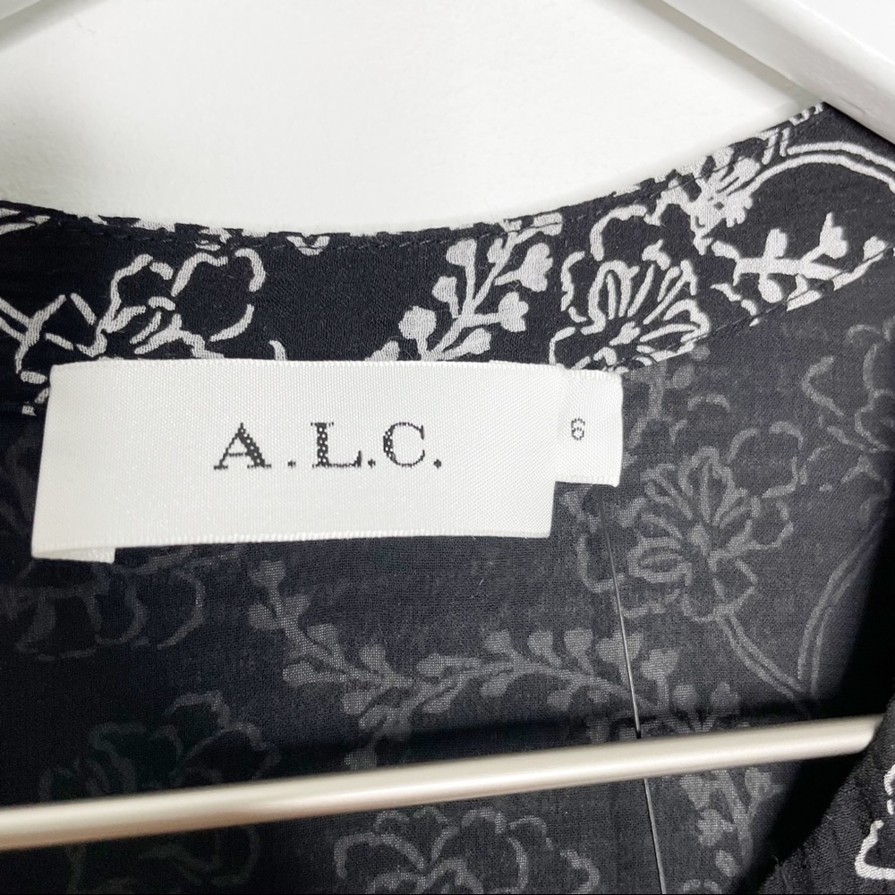 NWT A.L.C. Kate Floral Midi Dress Black White Silk Blend Size 6 - Picture 5 of 11